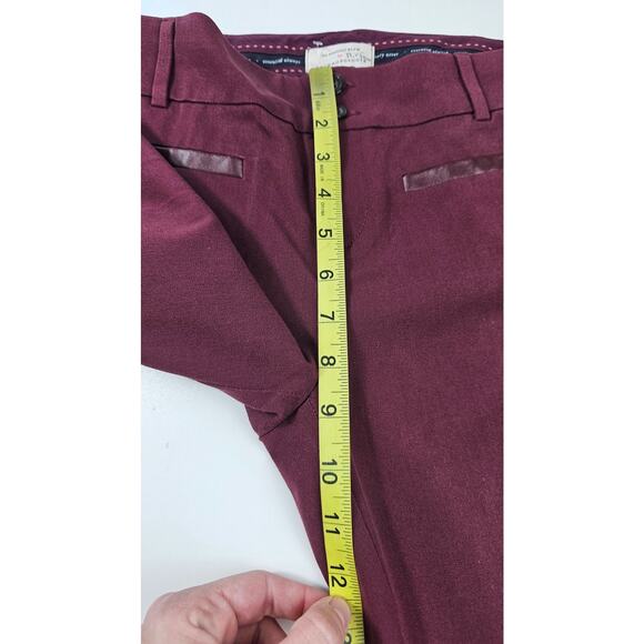 Slim crop maroon faux leather trim Anthropologie career business casual EUC sz 2 - Picture 6 of 9